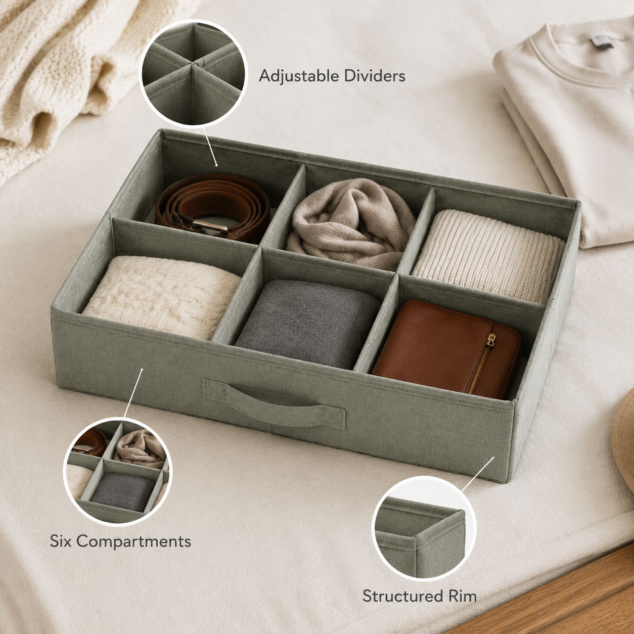GridEase Adjustable Fabric Drawer Organizer